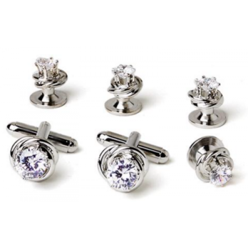 Love Knots with Cubic Zirconium Stone Cufflinks and Studs